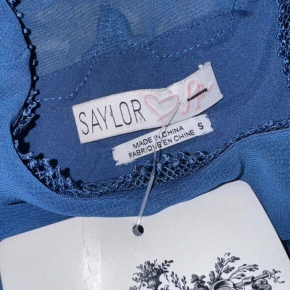 NWT Saylor x Free People BLUE Hollie Lace mock turtle neck Mini Dress  sz small - Picture 10 of 10